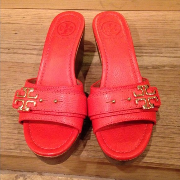 Tory Burch Shoes - Tory Burch Elina Wedge Logo Slides Sandals